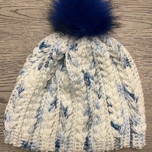 Cozy Blue and White Kids Pom-Pom Beanie